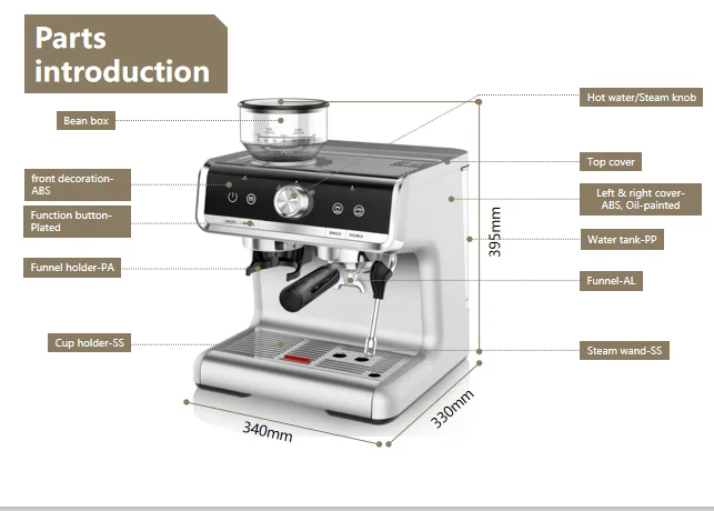 
Automatic 2.0L Coffee Grinder and Espresso Coffee Maker 3 in 1 