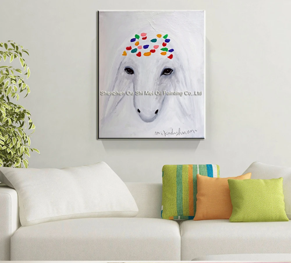 Pure Handmade Abstract Animal Oil Painting on Canvas Modern White Sheep Painting for Decor  M.Kadishman Artist Painting