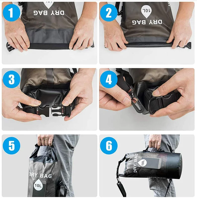 transparent Waterproof Dry Bag for Women Men, 5L/10L/20L/30L/40L Roll Top Lightweight Dry Storage Bag Backpack with Phone Case