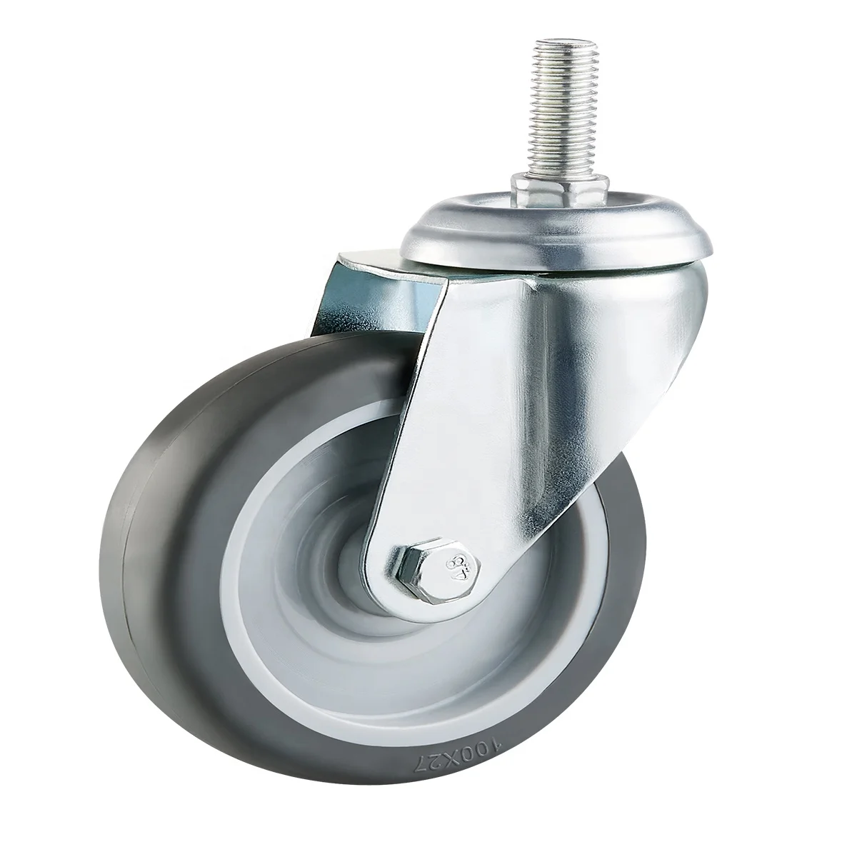 Bolt caster wheel with brake 4inch grey TPR swivel rubber roller 100mm castor with lock