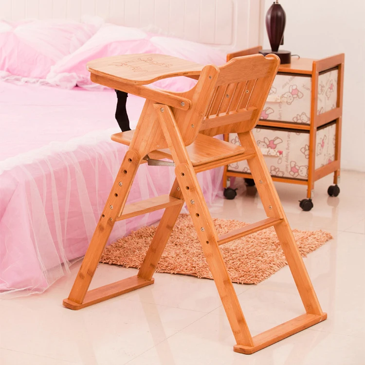 
Toddlers High Chair With Removable Cushion Tray Wheels for Infants Foldable Bamboo Baby Dining Table 
