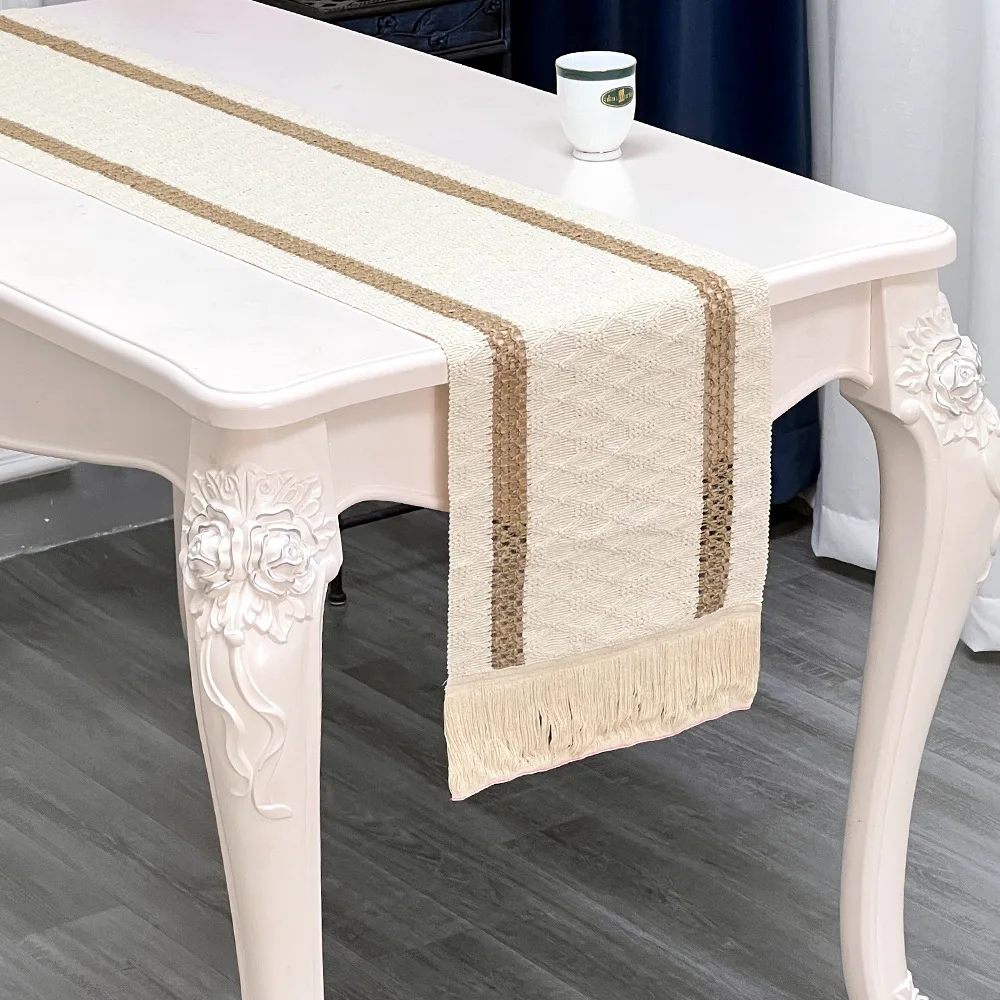 Banquet Cotton Linen Fringe Table Runner Woven Luxury Macrame Table Runner Wedding