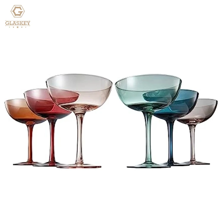 Colored Crystal Cocktail Glassware 6 Pk Champagne Coupe Glasses Goblet Cocktail Glasses Luxury Gift Set