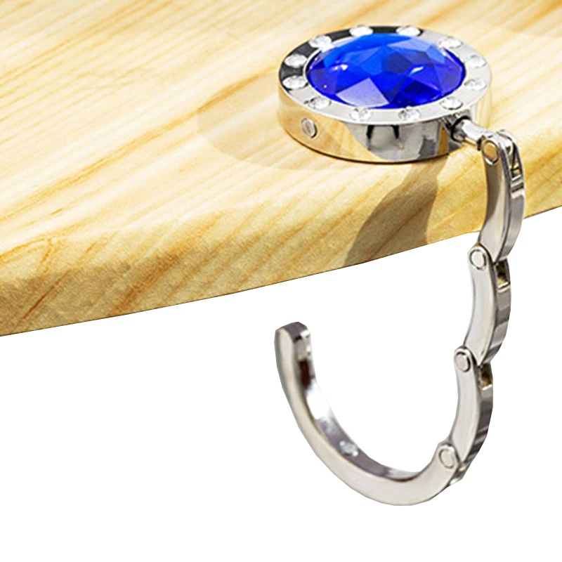 Pink Foldable Table Handbag Hook Round Shaped Diamond Bag Hanger Holder Metal Purse Hook