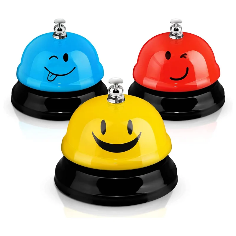 Custom Desk Bell Smile Face Metal Anti-Rust Colorful Front Reception Table Call Bell Hotel Restaurant Bar Ring Service Bell