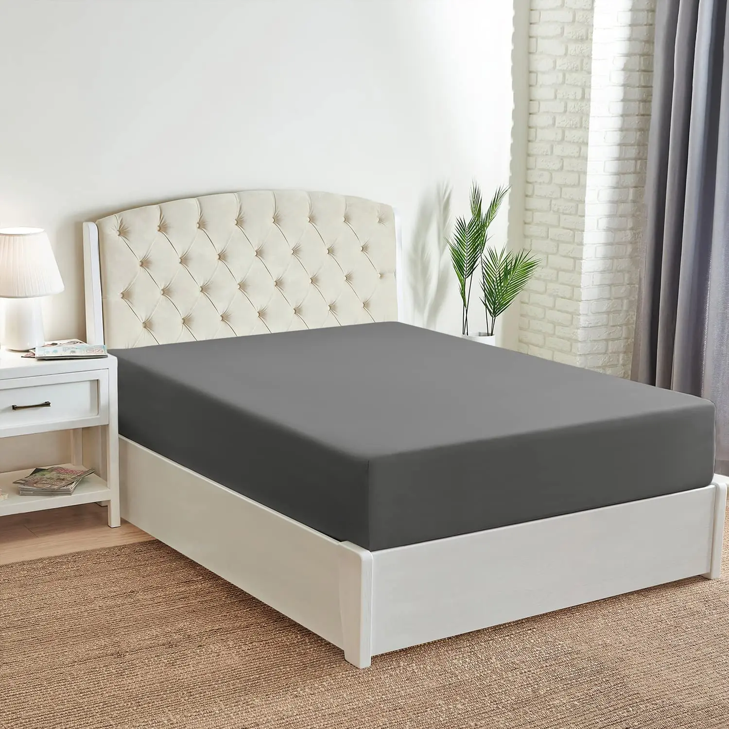 100% Polyester Microfiber Elastic Fitted Bed Sheets Grey Low MOQ Customized Sheet & Pillowcase Sets OEKO TEX STANDARD 100 Plain