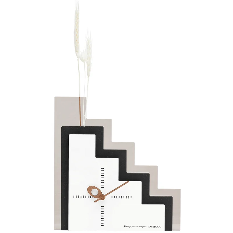 EMITDOOG Art Flower Vase Clocks For Home Living Room Decoration,Modern Table&Desk Clocks Art DIY Decor,Wood Walnut Hands