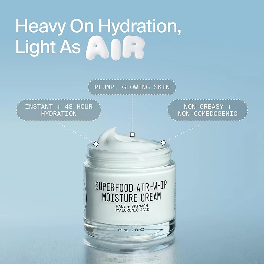 Private Label Superfood Air-Whip Moisture Cream Green Tea Hyaluronic Acid Moisturizer Anti Aging Face Cream