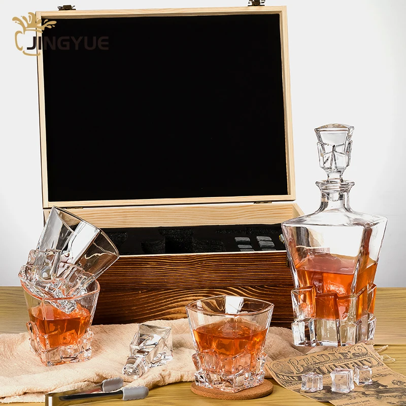 JingYue Square Shape Whisky Glass Gift Set Personalized Logo Old Fashioned Crystal for Cocktail Cognac Liquor Vodka
