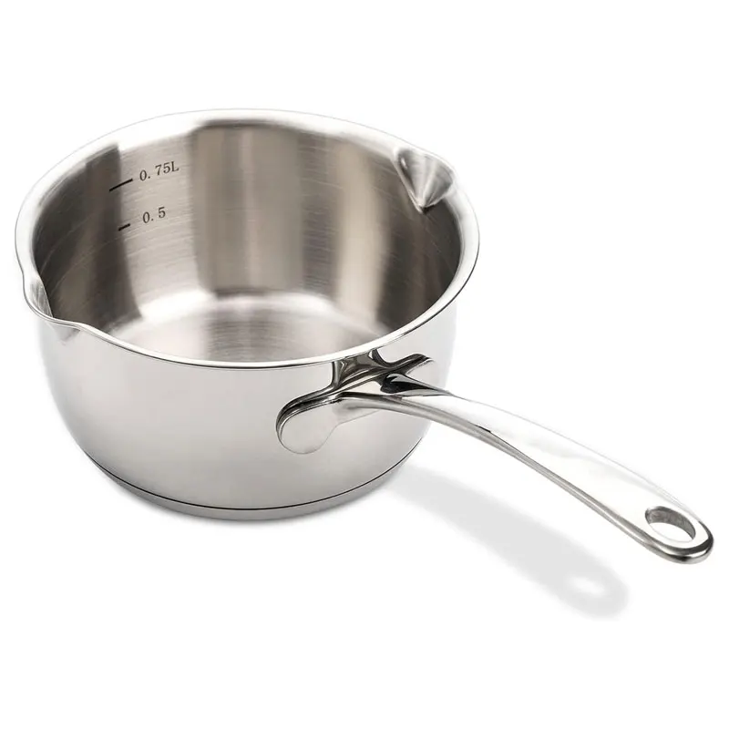 Butter Melting Pot Butter Warmer 18/10 Tri-Ply Stainless Steel Saucepan with Dual Pour Spouts, 0.75-Quart, Silver