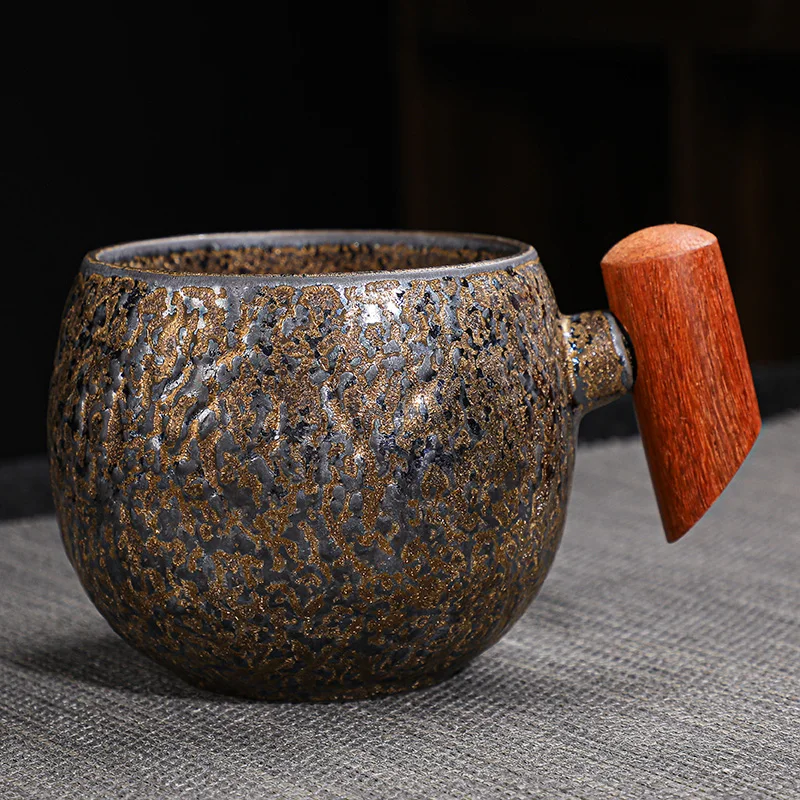 Wholesale Custom Logo Wide Coffee And Mug Gift Set Porcelain Reusable Ceramic Cup With Wooden Handle