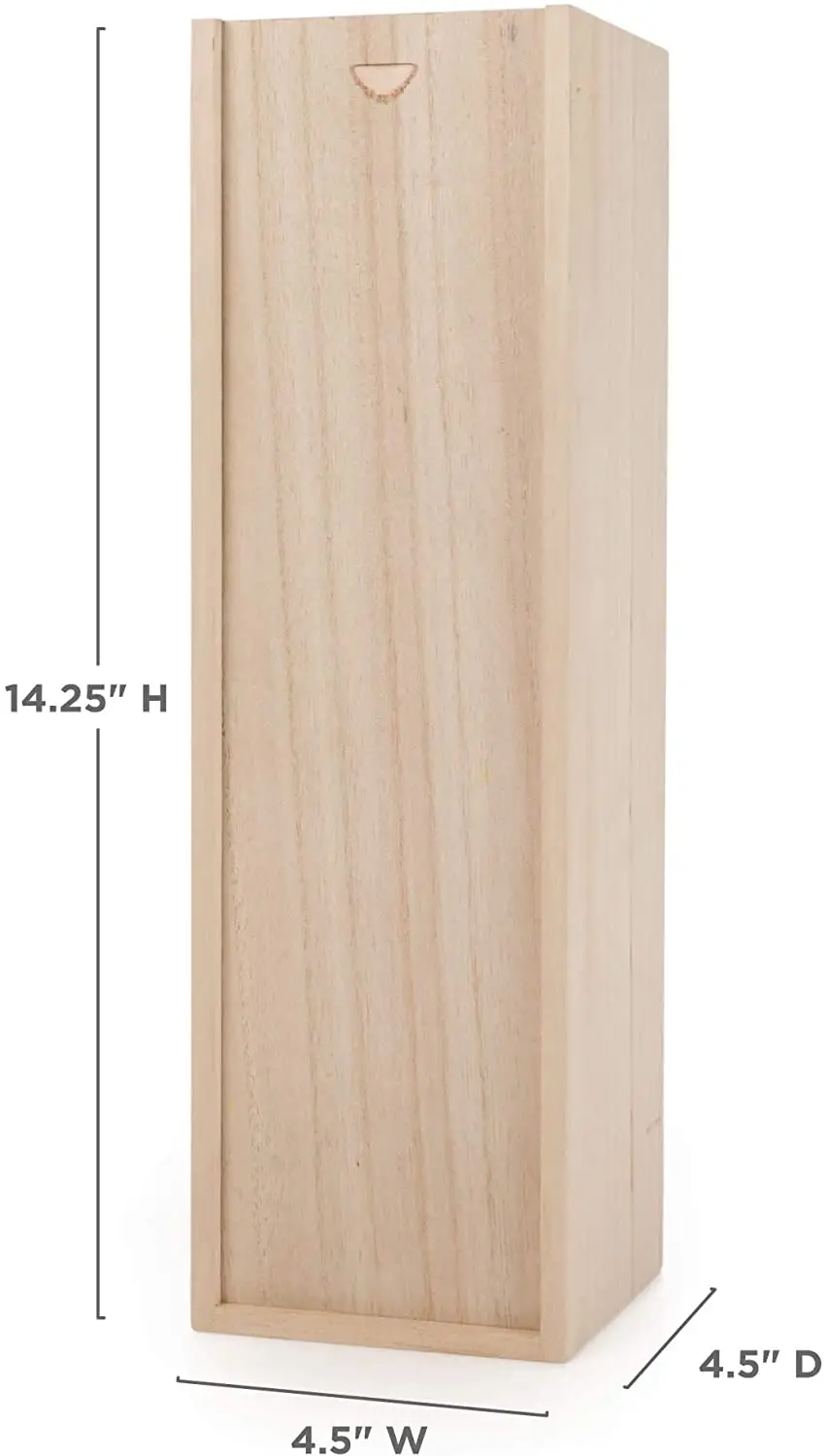 Caoxian Wholesale Unfinished Pine Wooden Champagne Red Wine liquor Single Bottle Boxes With Sliding Lid