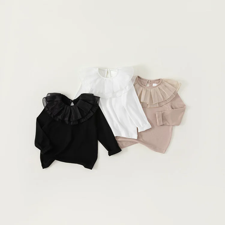 spring Children clothes kids wears girls Undershirt with mesh collar t-shirt kids Soft cotton stretch kids shirt wholesale