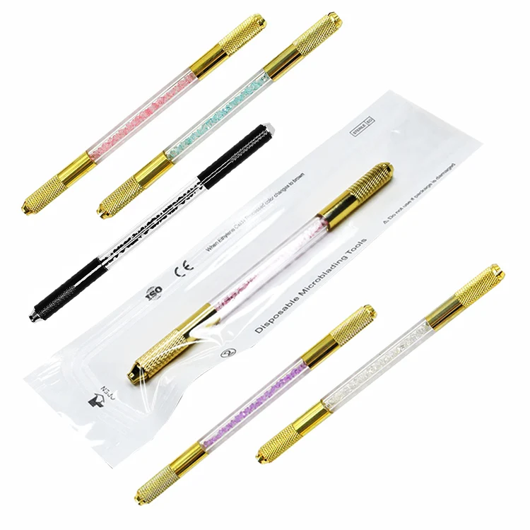 Sterilized Microblading Double Heads Crystal Holder Manual Tattoo Pen Eyebrow Shader Hairstroke Microblade Tool Microblading pen