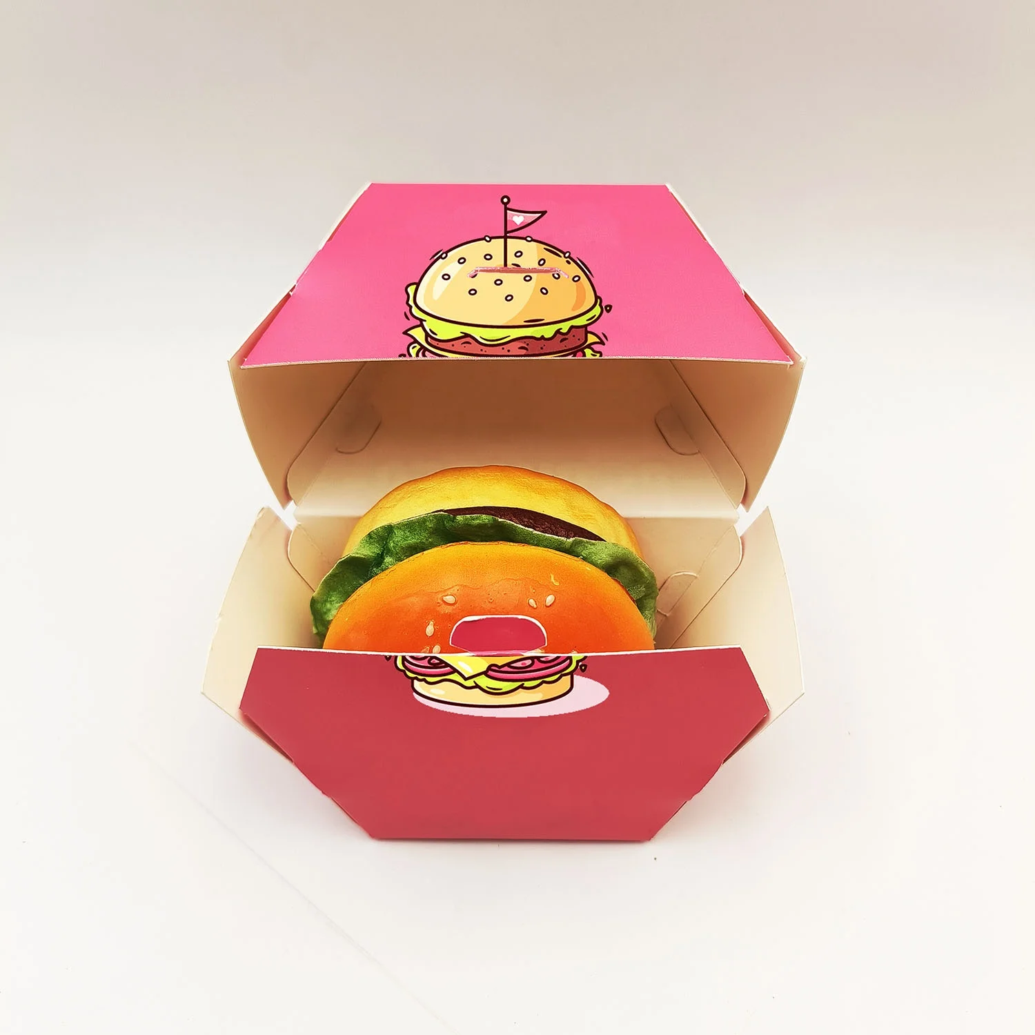 New Style Unique Burger Box Custom Your Own Logo Pink Food Container Hamburger Box