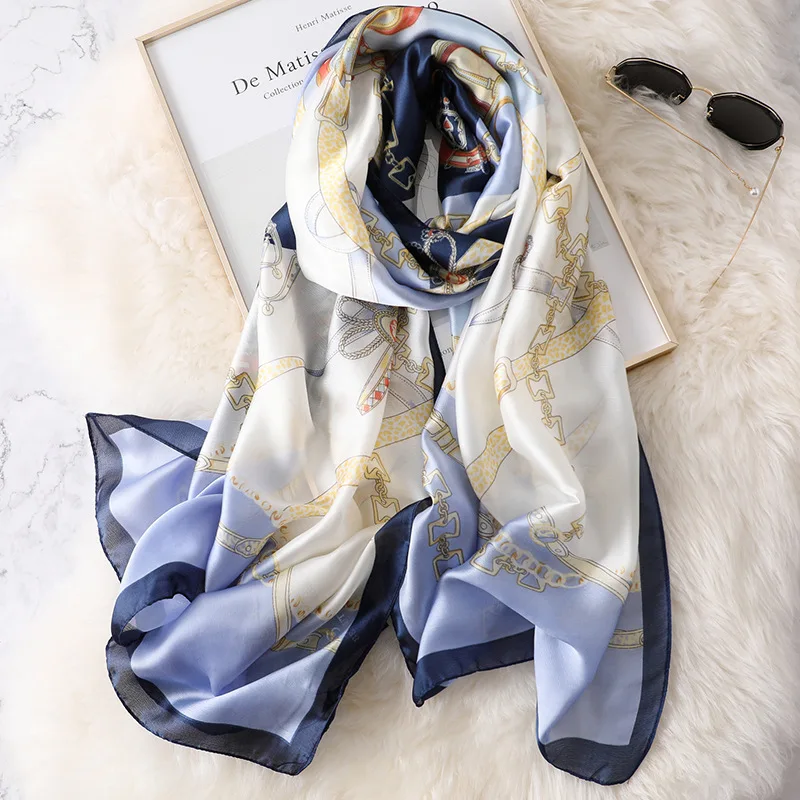 2022 Yiwu simulation silk hijab long fashion new printing seaside resort sunscreen silk scarf scarf female