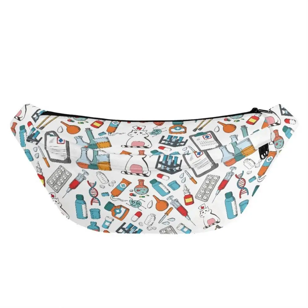 Custom Medical Treatment Cartoon Pattern Doctor And Nurse Fashion Travel Waist Bag Wholesale promotional waist bags with logo