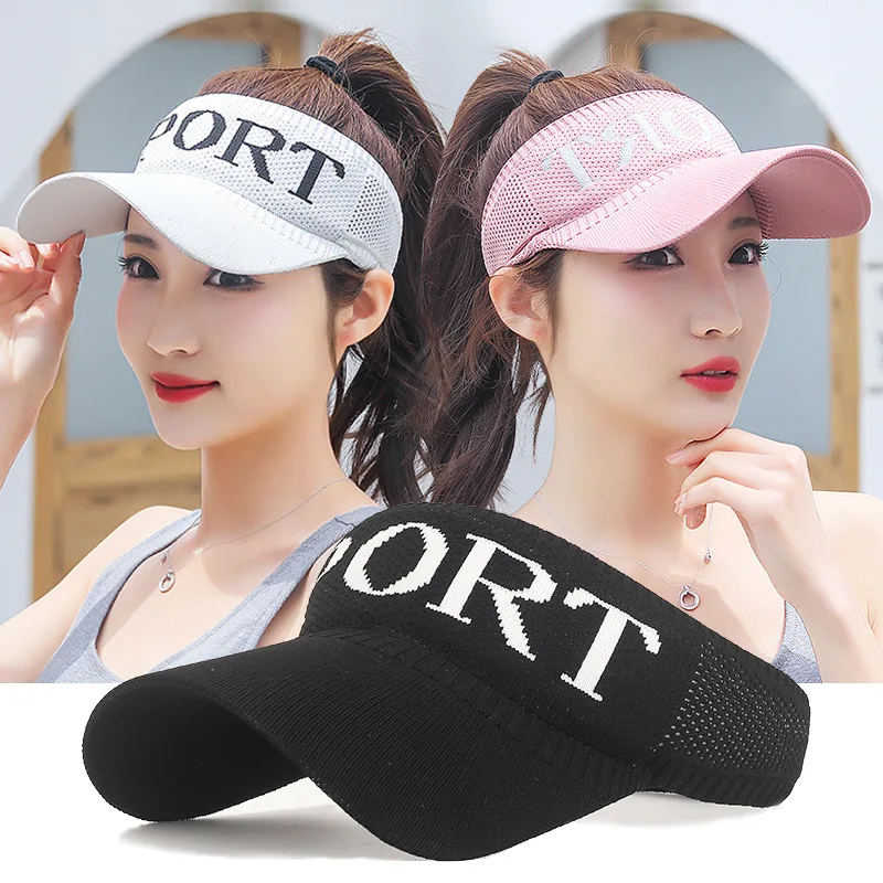 100% Polyester Tennis Visor Cap Jacquard Strap Long Brim Visor Hat Custom Knitted Sun Visor Hats