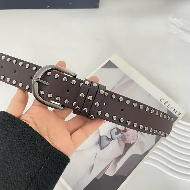 Western Rivet PU Leather Belt for Women Black Brown and Coffee for Jeans and Skirts