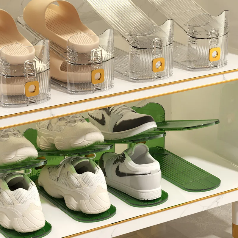 10-Pack Clear Plastic Shoe Slots Organizer Adjustable Shoe Stacker for Small Space for Wardrobe Shoe Rack & Storage