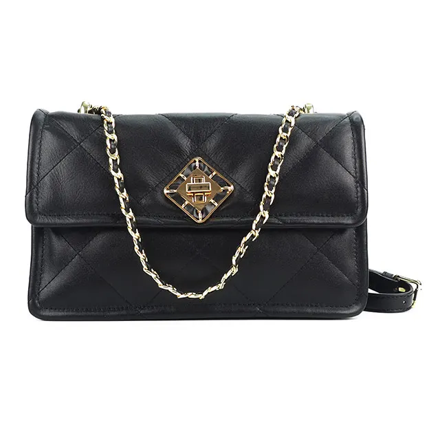 Стеганая дамская сумка через плечо из натуральной кожи маленький квадратный саквояж черного цвета вместительная