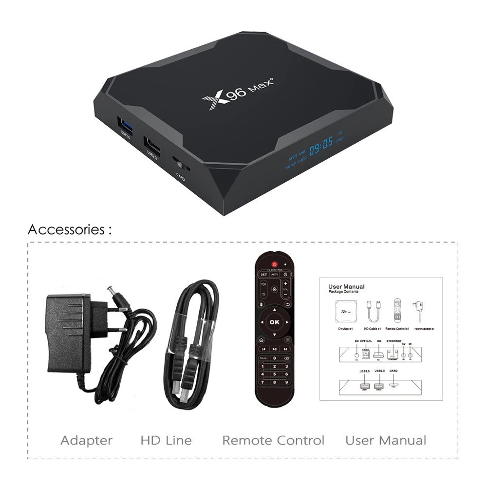 High Quality Android 9 OS TV Box X96 Max Plus Amlogic S905X3 2G 16G 4G 32G 5G Dual WiFi 8K OTT media player set top box