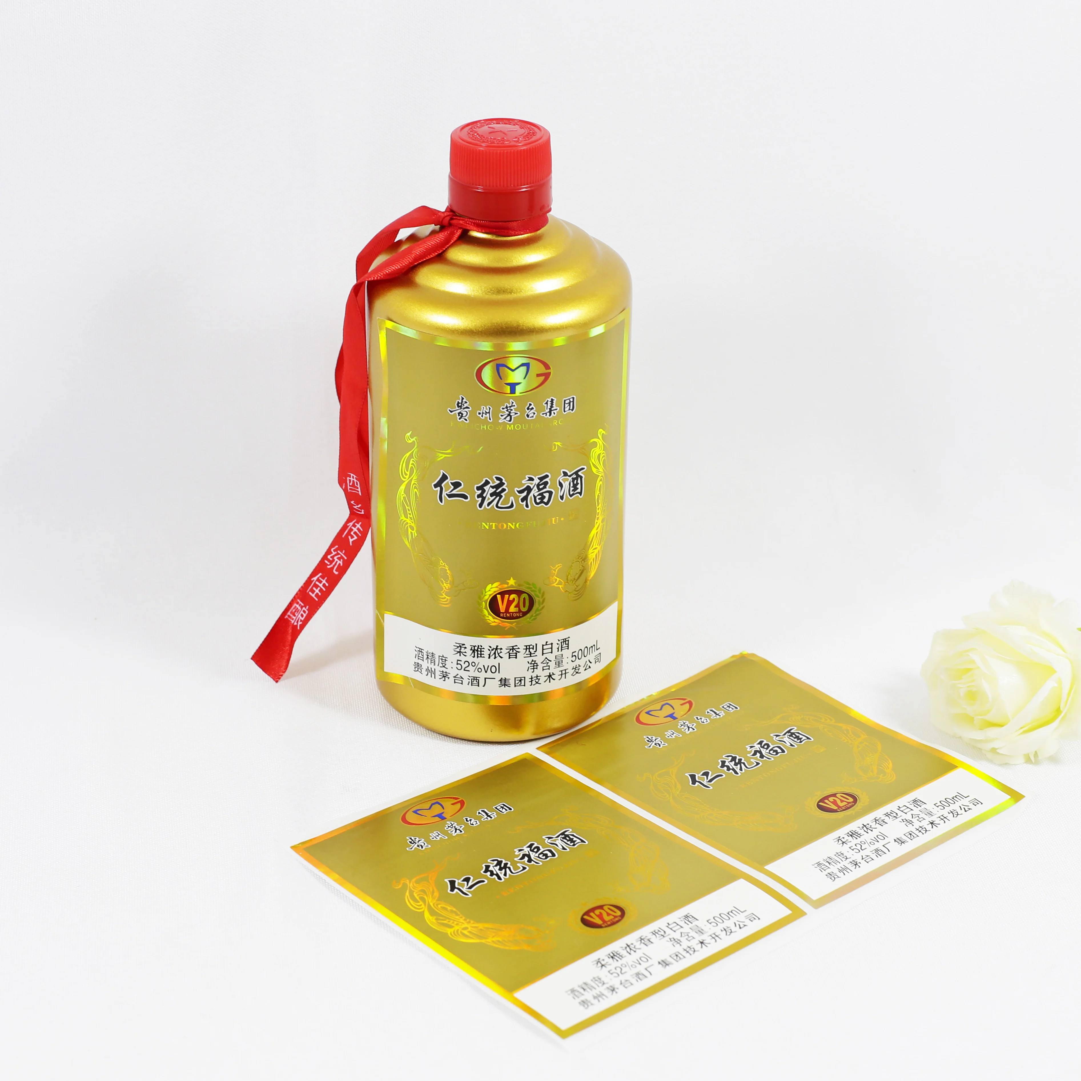 Customized size white liqueur aluminum foil waterproof glass wine bottle label