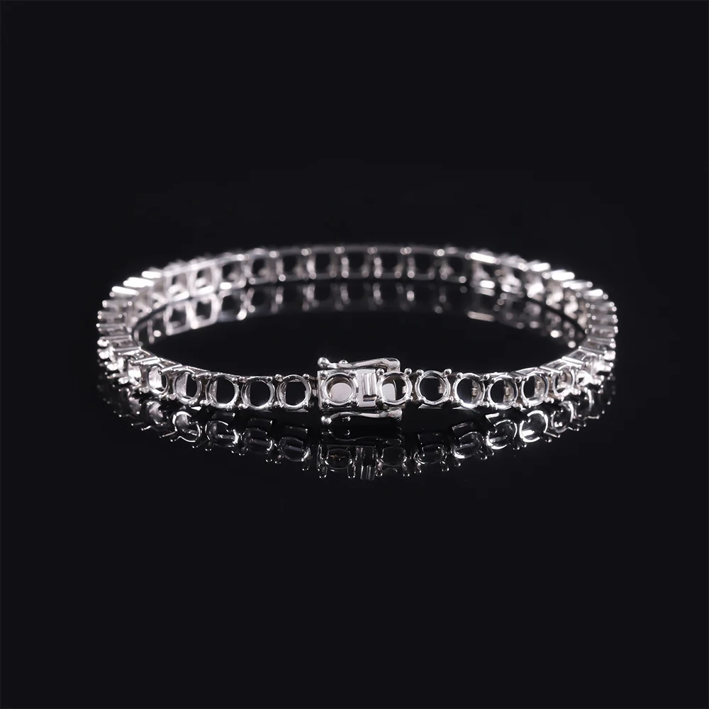 Abiding Custom 2mm 3mm 4mm 5mm 6mm 925 Sterling Silver Diamond Tennis Bracelet Mounting Semi Mount Bracelet for DIY Jewelry