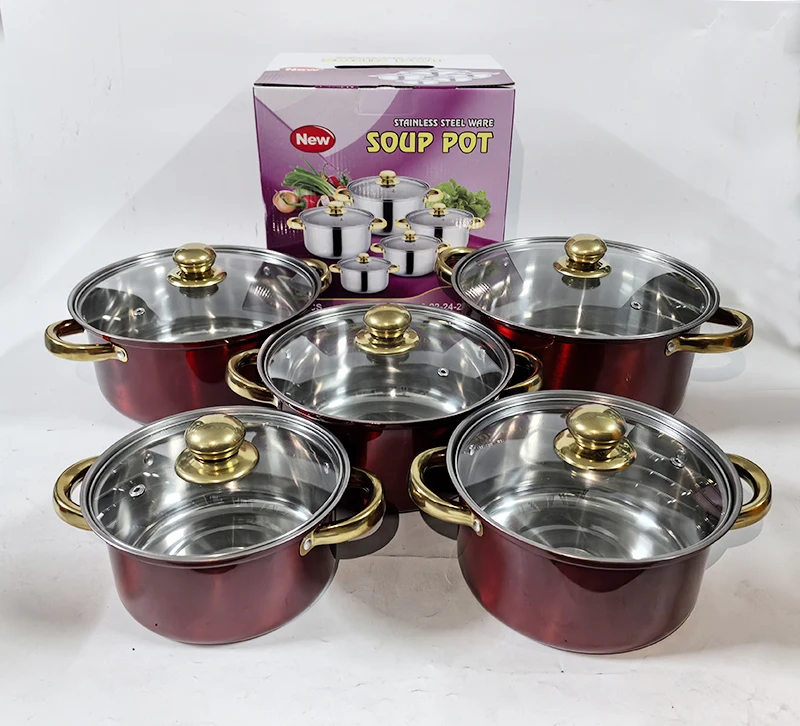 Yuedisi Wholesale 12PCS Kitchen Restaurant Cookware Set Stainless Steel Cookware Pot Stock Pot