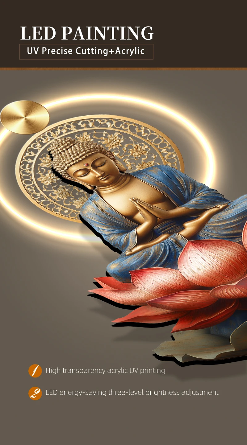 Original Buddha Portrait Decoration painting zen room Decor Buddhist bodhisattva painting acrylic UV Printing with LED light