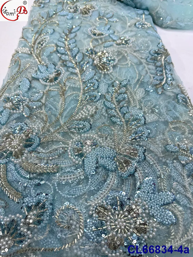 Embroidered Lace Fabric White Sequin Beaded Lace for Weddings for Girls/Boys Dresses Woven Techniques