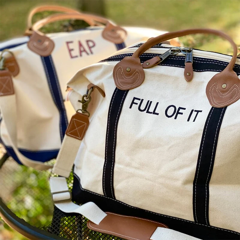 OEM Canvas Bag with Letter Contract Color Splicing Strap Bottom Large Size Portable Durable Customizable Canvas Bag for Shopping
