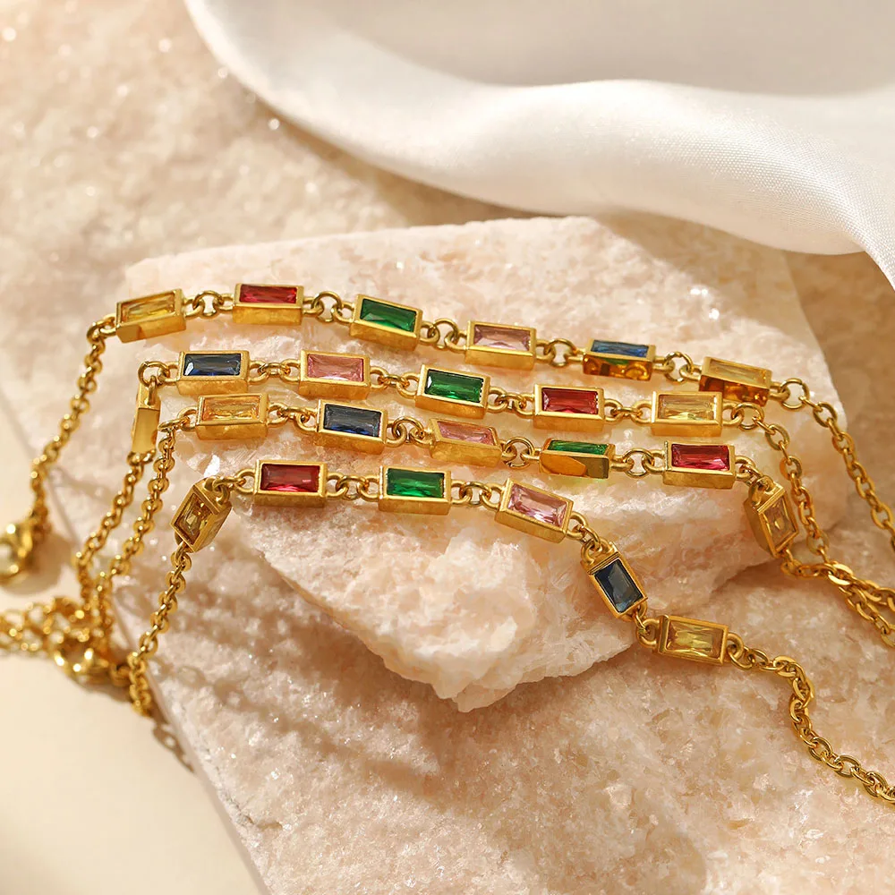 Best Seller Colorful Crystal Inlaid Stainless Steel Gold Plated Fashion Adjustable Women Bracelet Jewelry