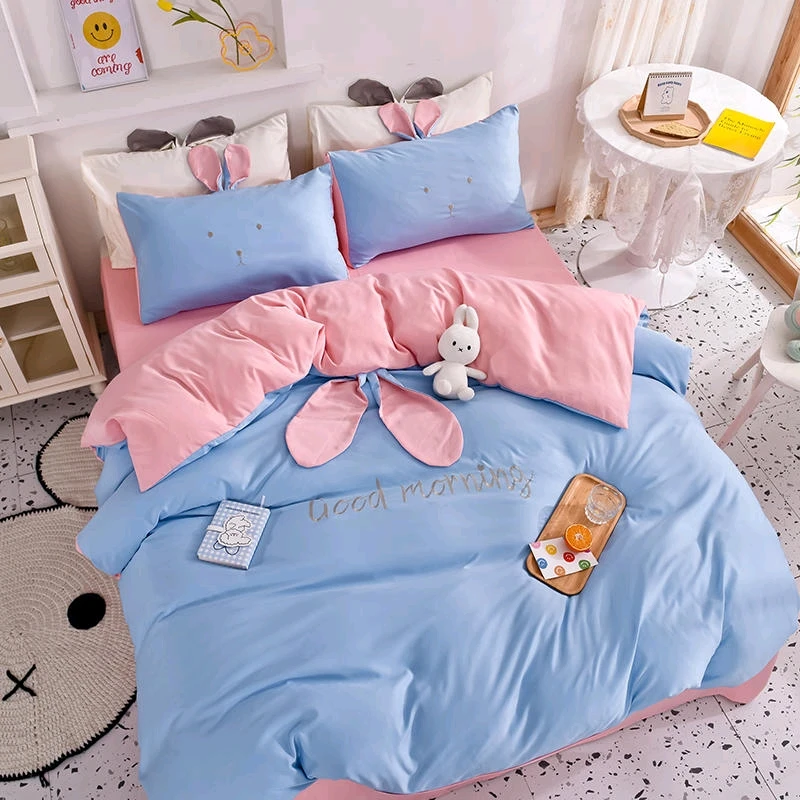 Комплект постельного белья из 4-х предметов из 100% шелка с кроличьими ушками