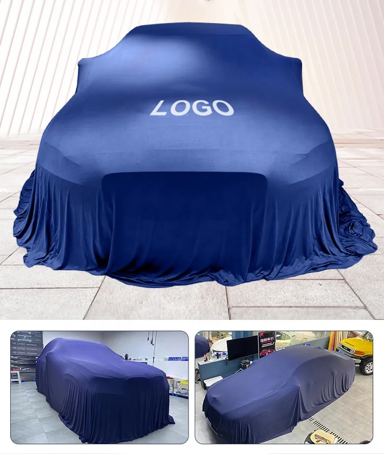 Factory wholesale dustproof breathable super soft customized size logo smooth fabric silk stretch car exhibition reveal cover