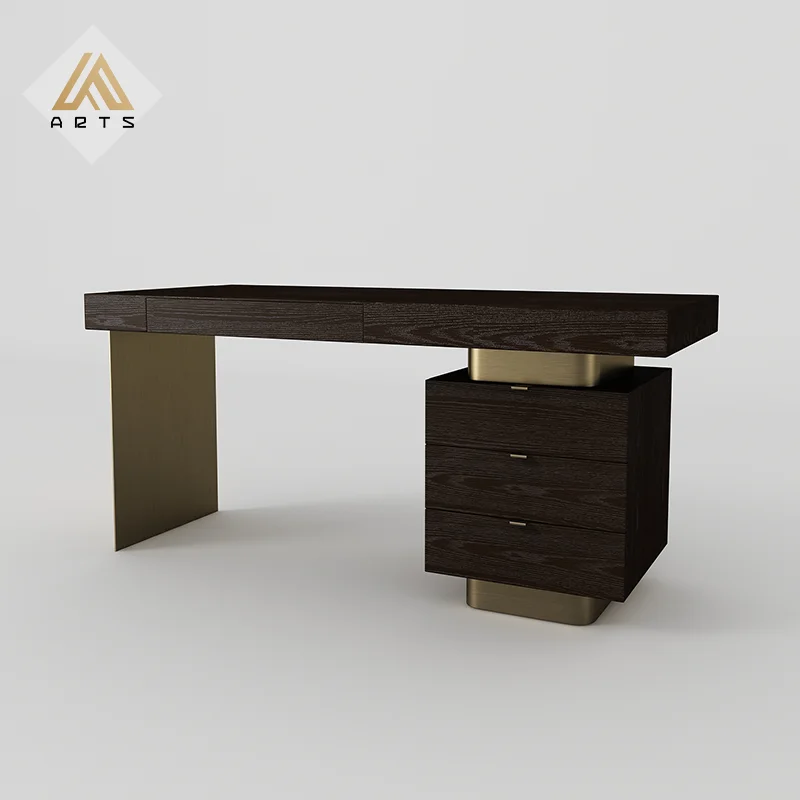 Hot sale modern home office furniture metal leg wooden farme top stainless steel leg  writing desk with drawers office table