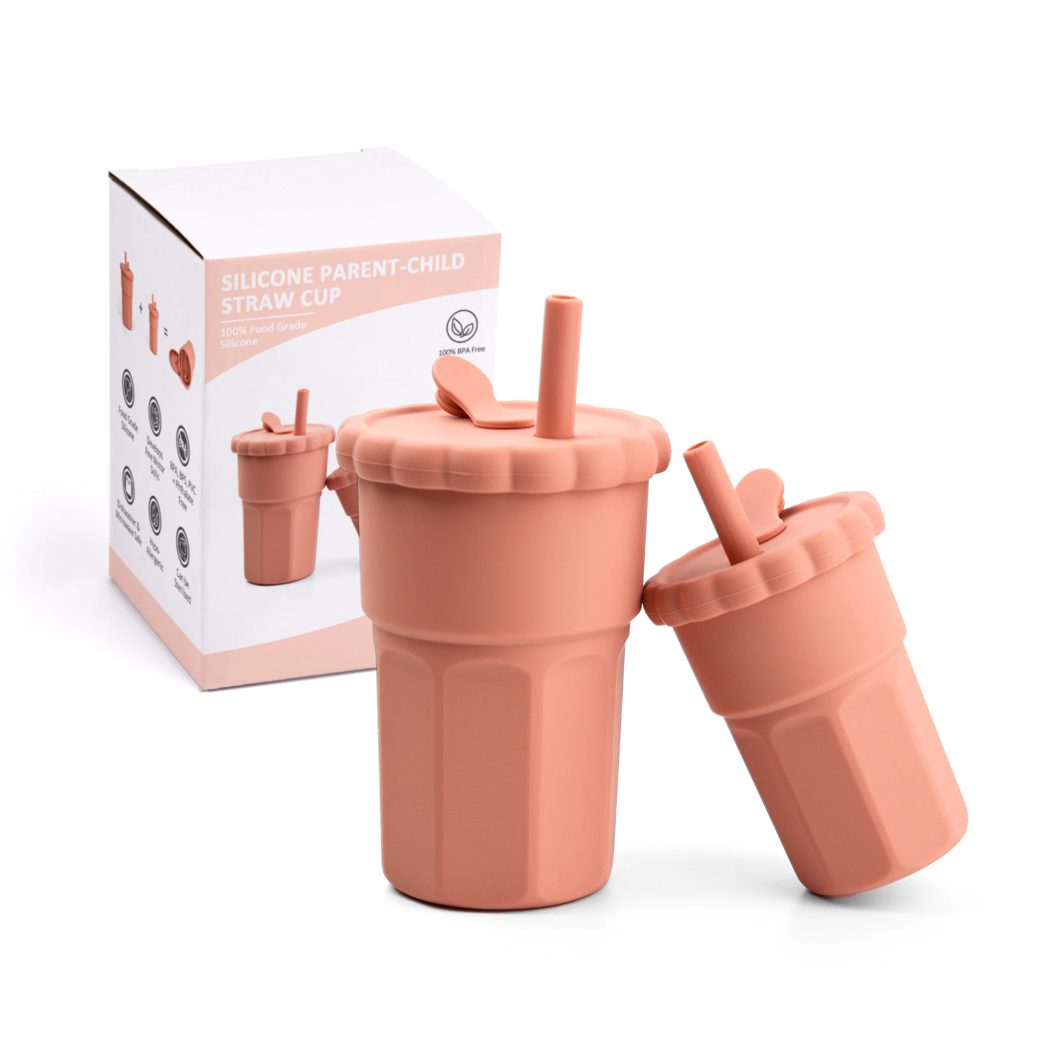 500ML Newest Design Anti Leak Parent-Child Cup Silicone Drinking Bottle Silicone Straw Cup With Packaging Box