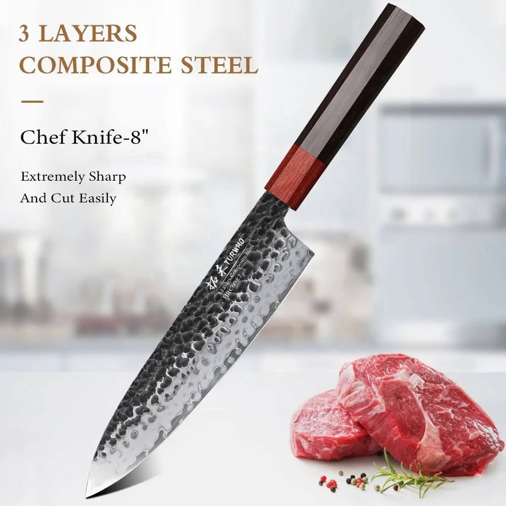 Handmade Forged 3 Layers Blade AUS-10 Steel Japanese Kitchen Chef Knives