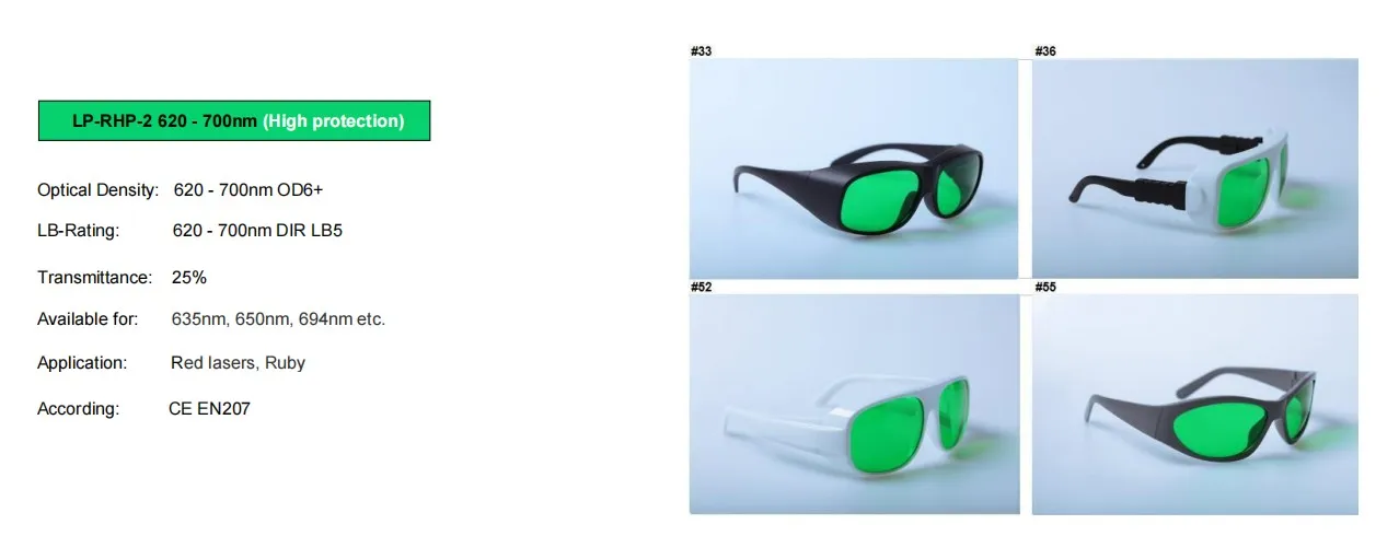 Buy Now Rhp-2 Visible Light Transmittance 25% 620-700nm Laser Safety Glasses for Red Lasers, Ruby Meet Ce En207
