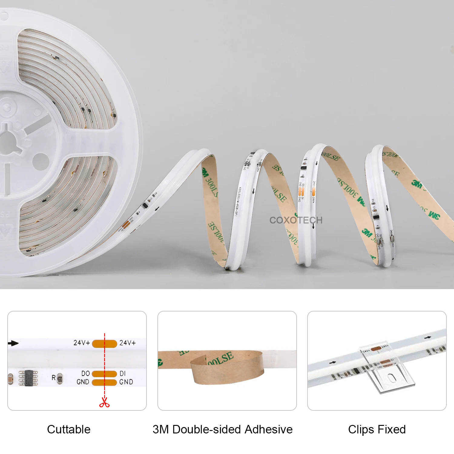S5000 720leds 12mm wide black white PCB Digital COB RGB LED Strip COXO