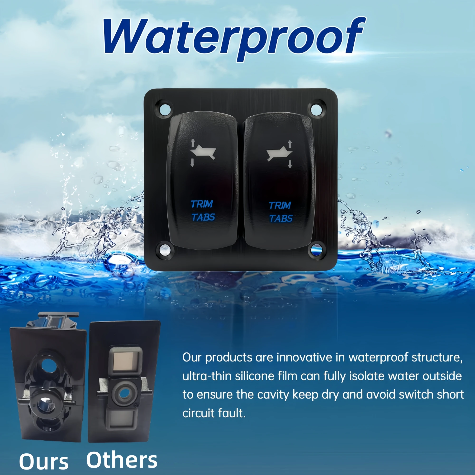 Trim Tabs Rocker Switch Panel 12v 20amp 10 Pin 3 Position ON-Off-ON Marine Boat Trim Switch 2 Gang Momentary Toggle Switch Panel