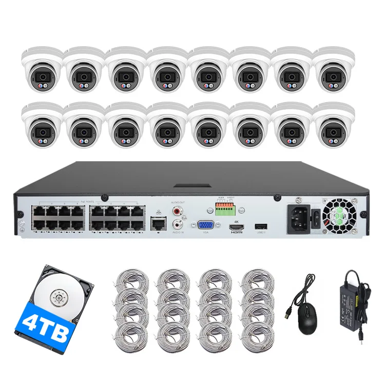 CCTV 4K 8MP Security Colorvu IR Camera System 8 Channel 4CH 16CH NVR Kit PoE with Audio H.265 IP POE NVR Kit