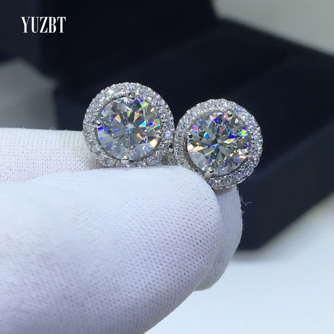 Классический 925 Серебро Круглый отличный крой всего 4 ct 6 карат пройти Diamond тесты D Цвет Муассанит серьги со шпилькой для женщин на