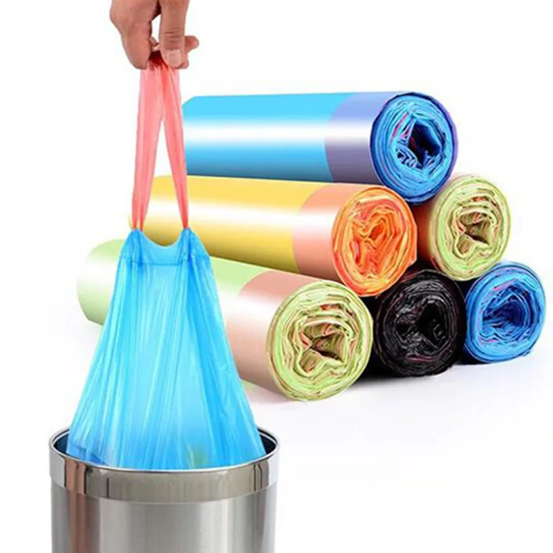 Eco Friendly Drawstring Trash Garbage Bags Household Usage Roll Rubbish Refuse Waste Bin Liners Bags With Draw String