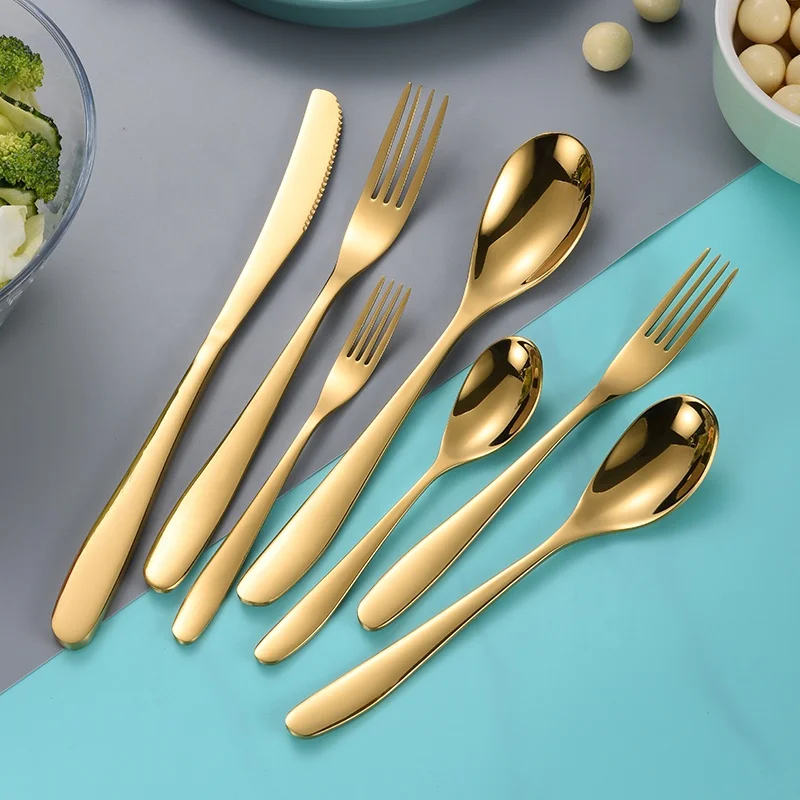 Hot selling stainless steel cutlery 304 simple style household full set of cutlery set gold-plated 4-piece gift box set