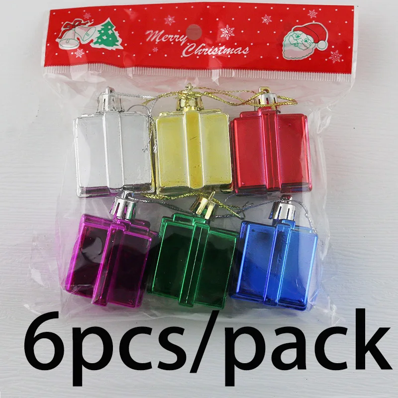 (6 Pcs/pack)3.5*5.5cm Christmas Tree Gift Box Hanging Decoration Mini Plastic Boxes Christmas Pendant Multi Color Party Supplie