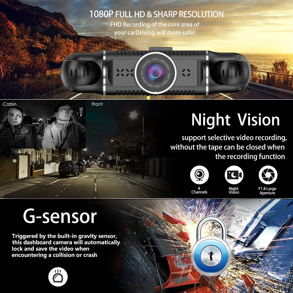 360 Hidden Dash Cam 4 Channel 1080P GPS & WiFi CPL Dual Lens Light Night Vision with Rear Lens Car DVR Car black box