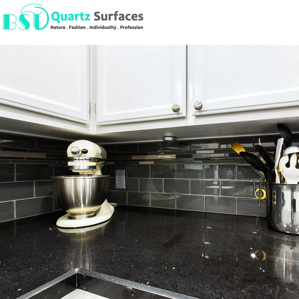 Interior Tiles Sparkle Black Artificial Quartz Stone