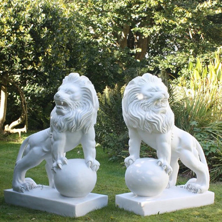 Custom large outdoor decoration handcarved stone animal statues marble lions
