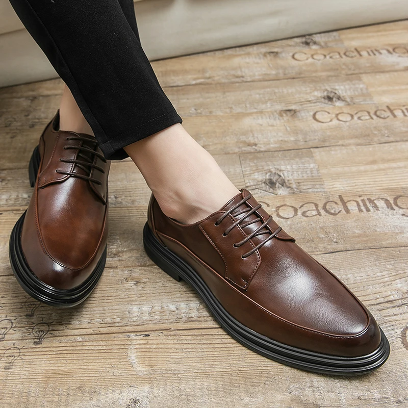 OEM High Quality Lace-up Leather Wear-resistant Point Toe Shoes Casual Walking Styles Leather Loafers Casual Dress Shoes For Men